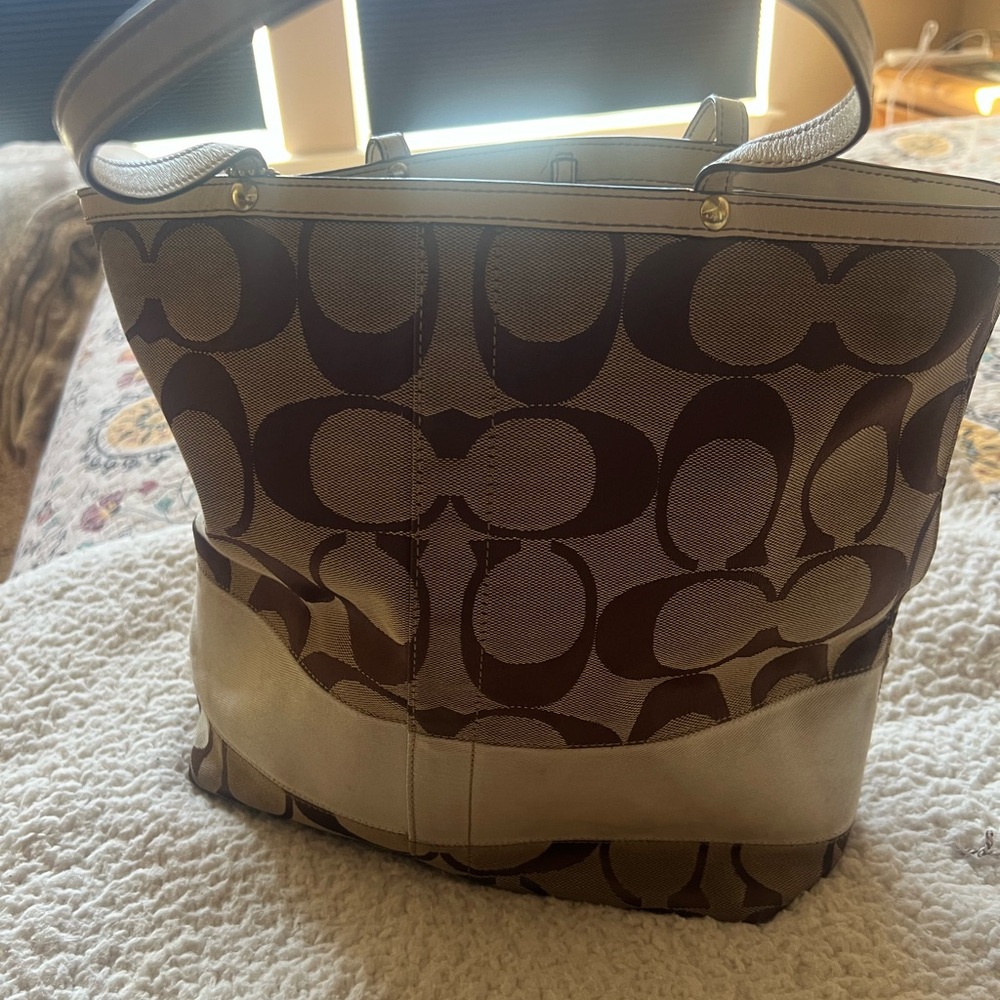 Coach Brown Signature Canvas Tote with Cream Trim